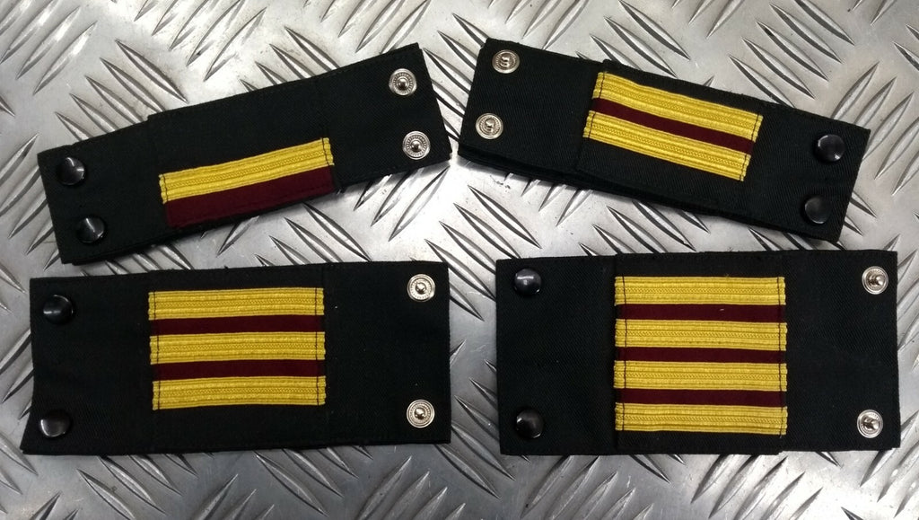 Genuine Vintage Navy Rank Shoulder Tabs Press Stud Gold Lace & Burgundy Flashes