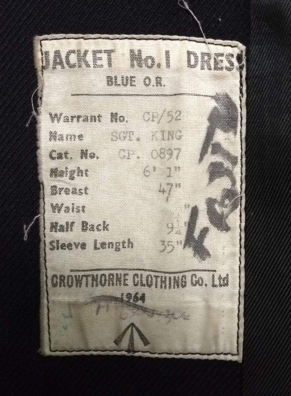 Vintage RHA Jacket No1 Dress Old Pattern 3 Bar Chevron Arm Badge Faulty