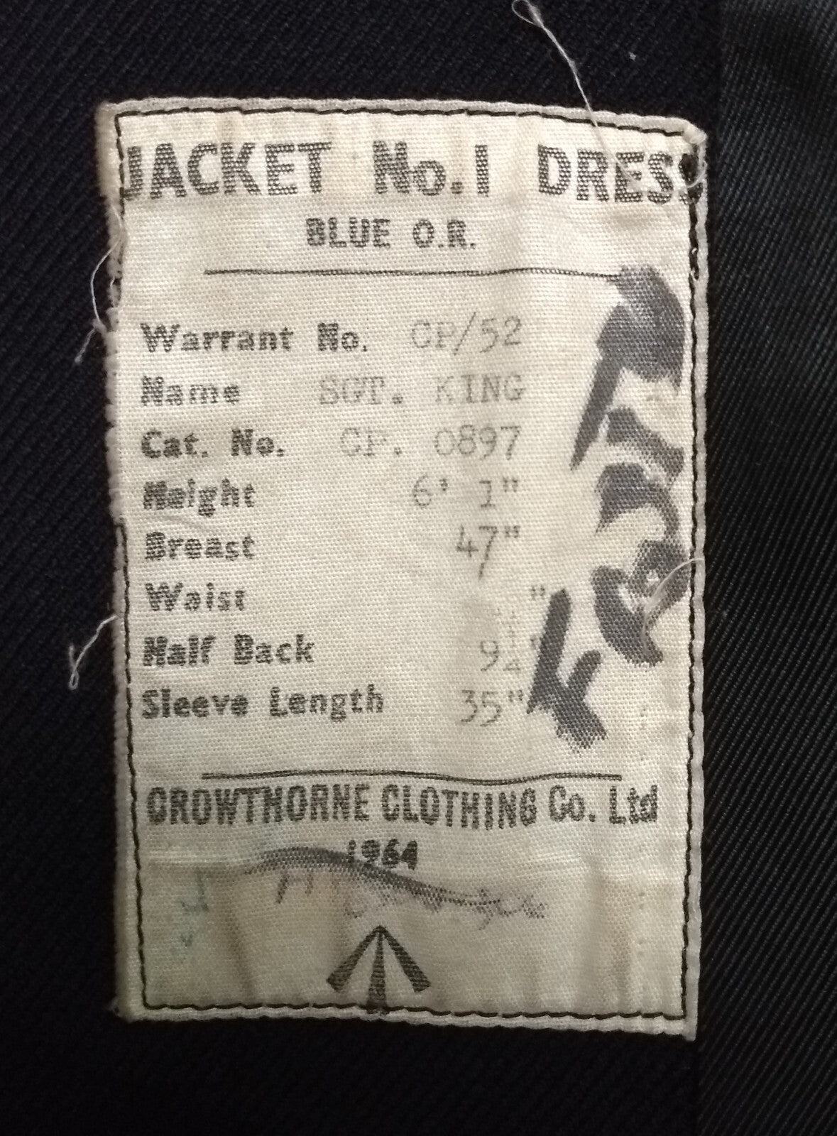 Vintage RHA Jacket No1 Dress Old Pattern 3 Bar Chevron Arm Badge Faulty