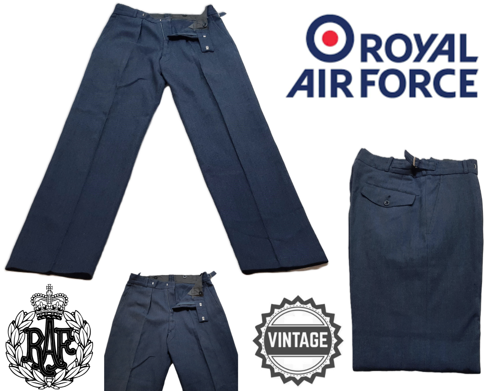 Vintage No1 Trousers Mens Old Pattern RAF Royal Air Force Number 1 Size 80cm