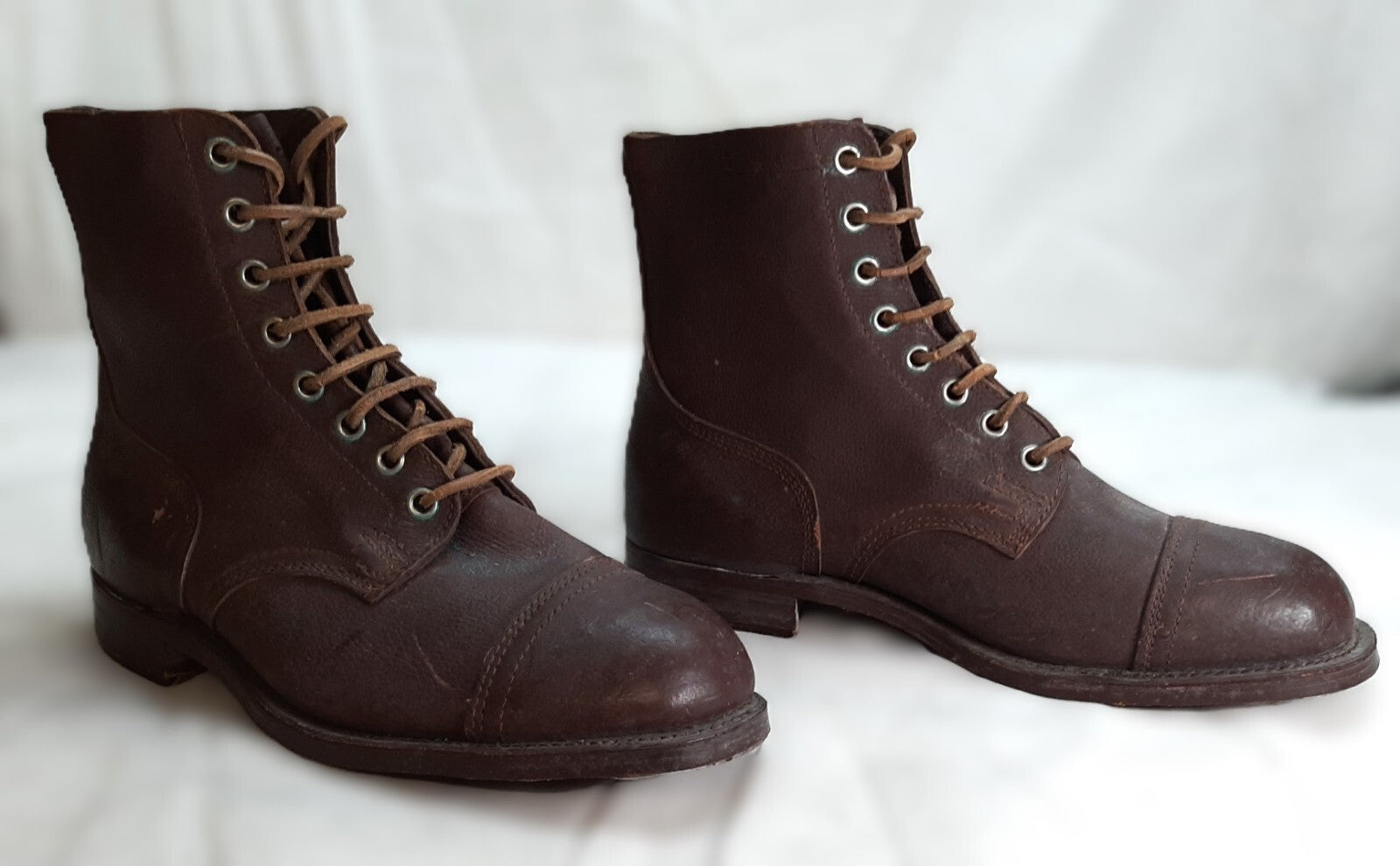 Vintage Army Boots Brown Leather WW2 Pattern Dated 1945 Heel & Toe Plates EU 47