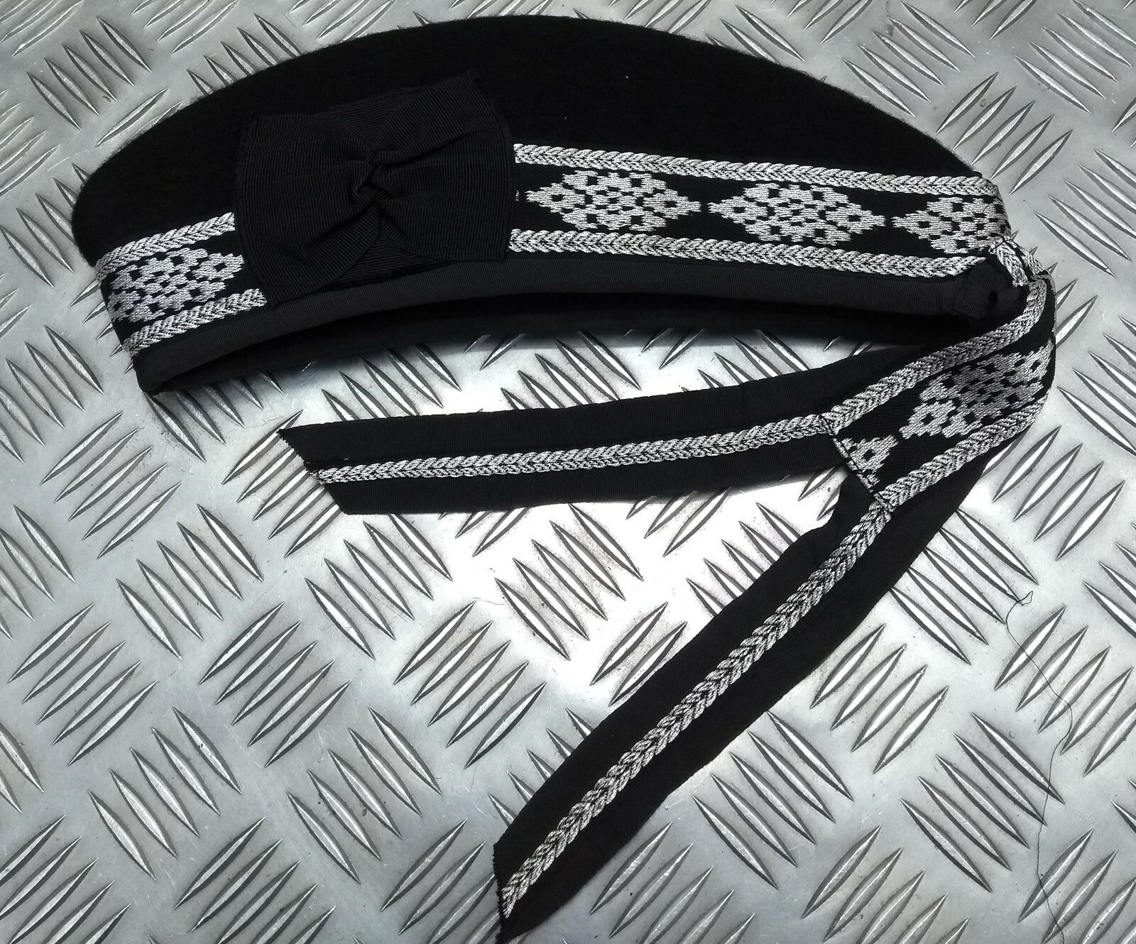 Glengarry Pipers Hat Black Pom With Silver Detailing 100% Wool Made in The UK