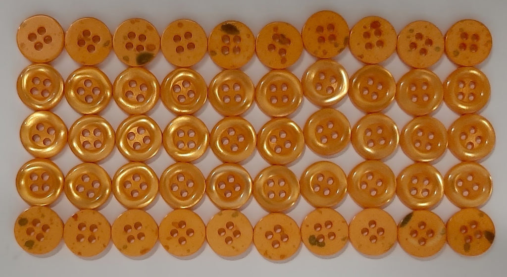 Buttons 100 Vintage 4 Hole Shirt / Shank Anchors Pearlesque Orange 10.9mm NOS