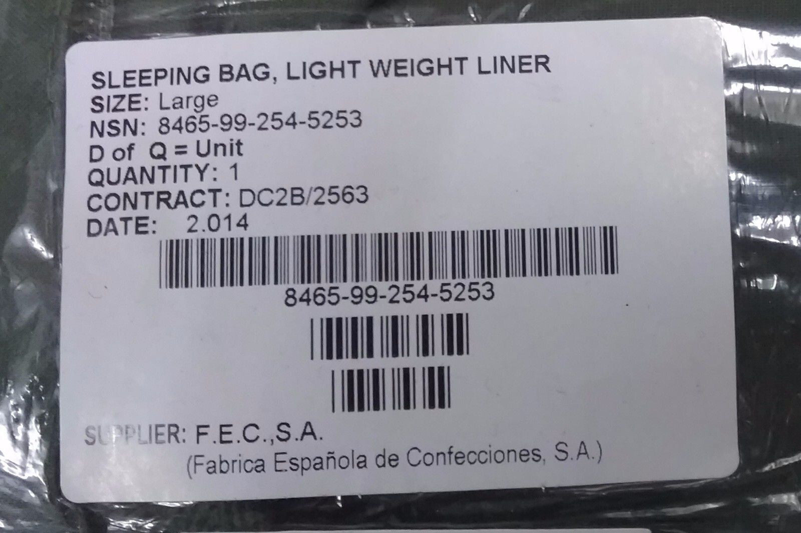 Fecsa Lining Liner For Light Weight Sleeping Bags Large Genuine British Army NEW