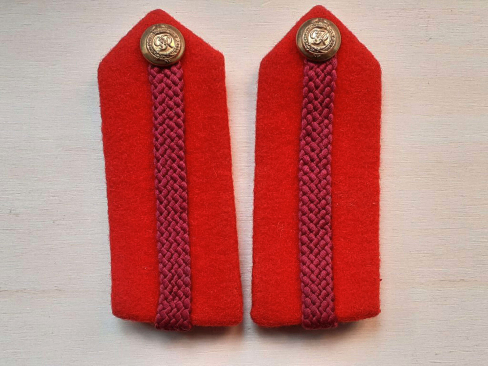 Brigadier / Staff Colonel Gorget Tabs Crimson Red Braided Cord 6mm Plait Design