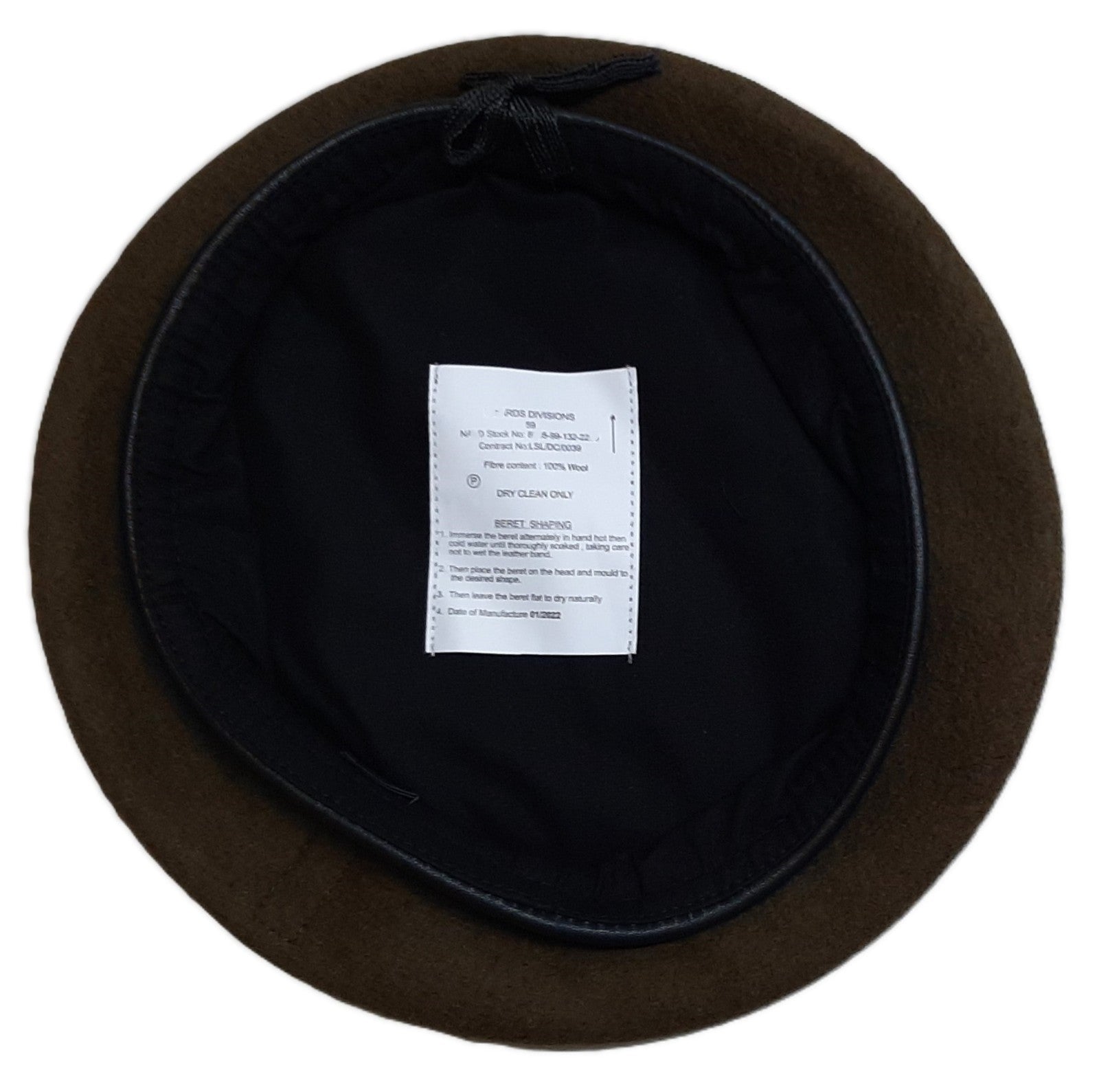 GDS Division Beret Cap 100% Wool Outer with Leather Band Khaki Size 59cm
