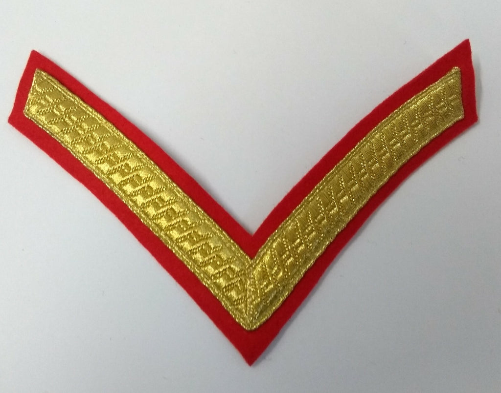 Genuine British Issue Gold Wire 1 Bar Chevron On Scarlet Felt