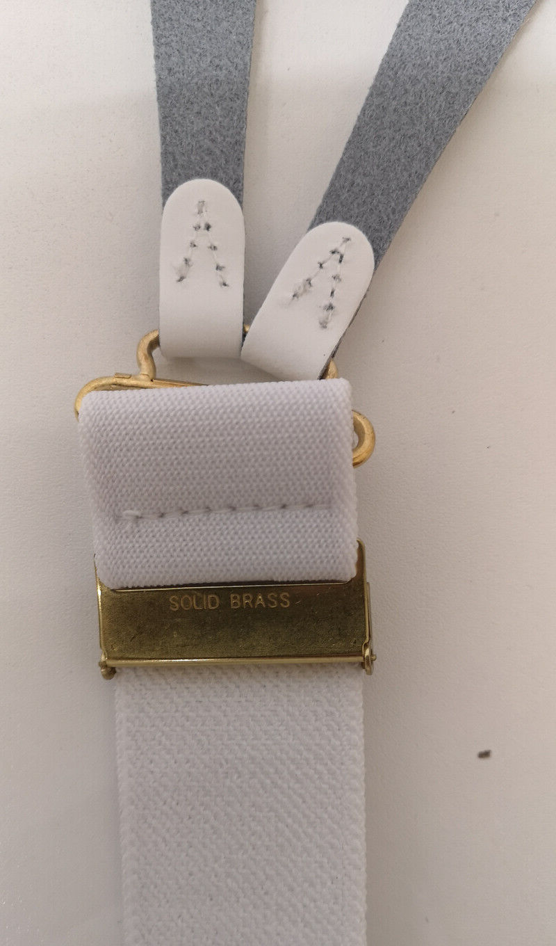 Mess Dress White Braces Suspenders with Leather Button Tabs and Brass Levers NEW