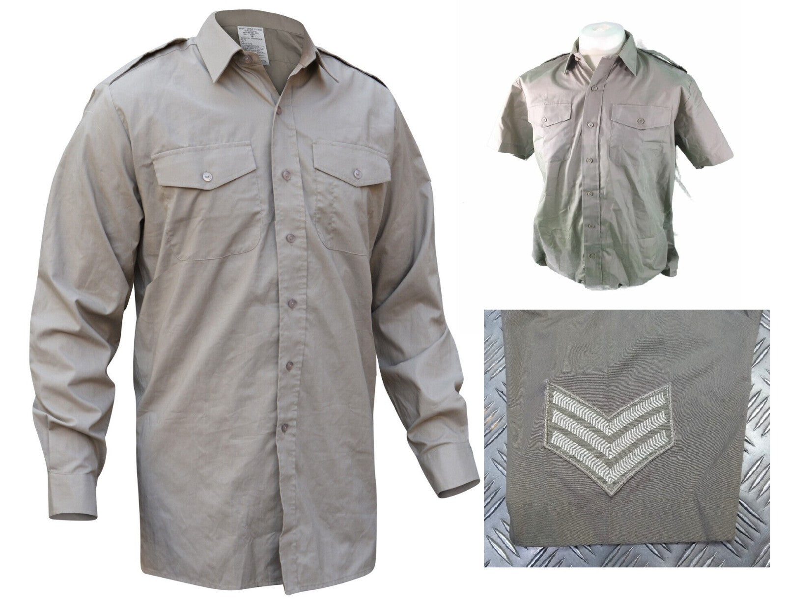 Stone Army Shirt Long or Short Sleeve British Army With Rank Insignia Present