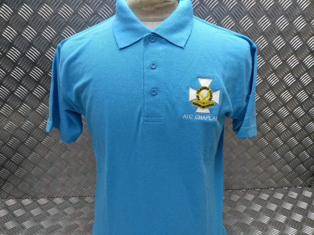 ATC Chaplain Polo Shirt Short Sleeve Light Blue with Badge British Army - Large
