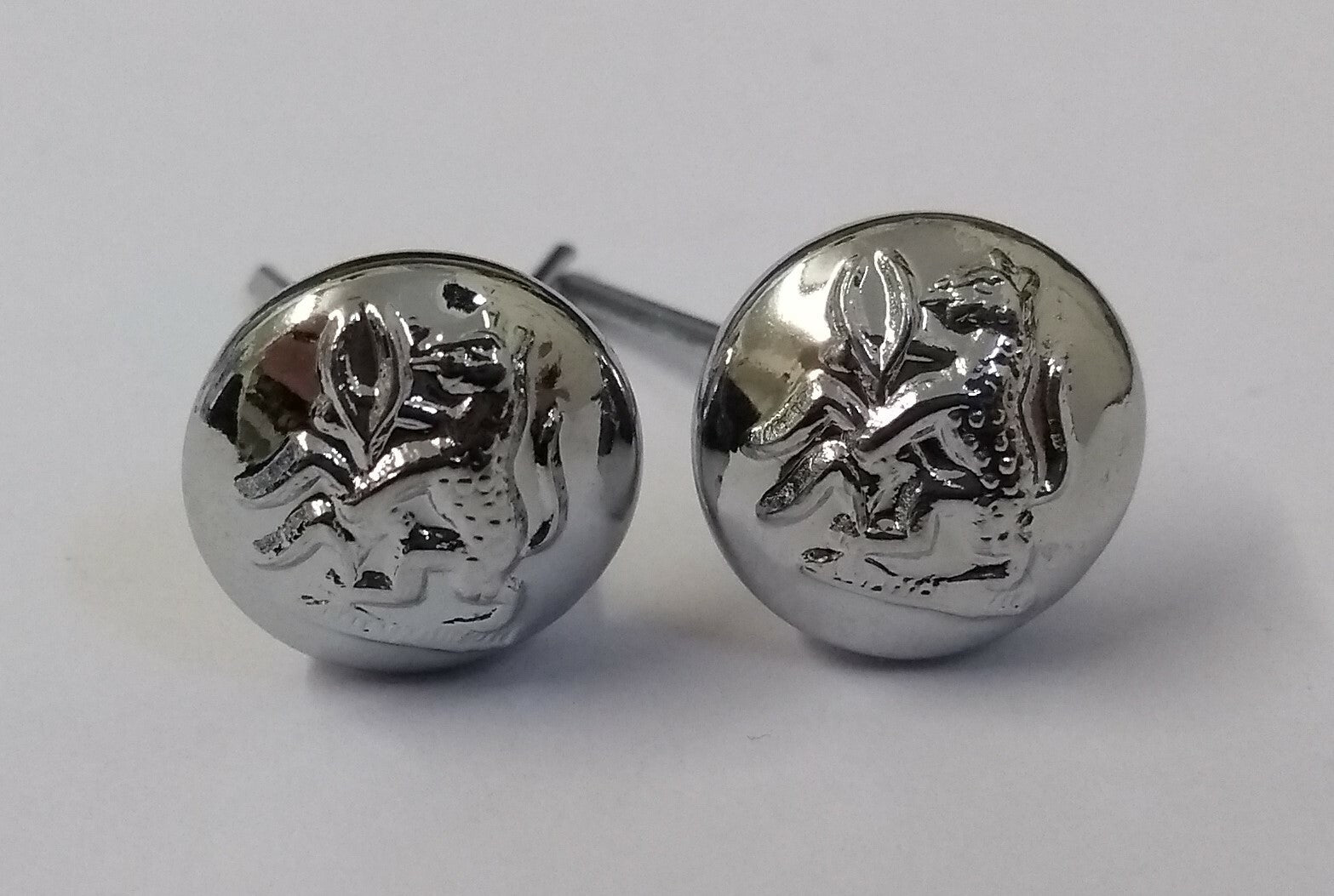 Guyana Leopard Insignia Obsolete Chrome Chinstrap Buttons Split Pin Buttons X2