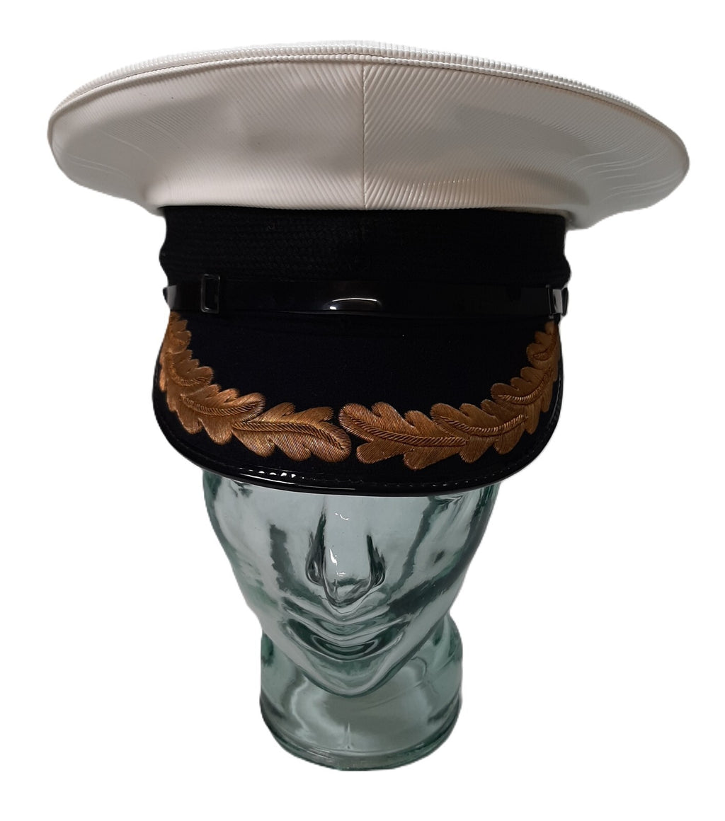 Vintage RN Hat 1968 Royal Navy Officers Capt and Cdr White Dress Visor Cap