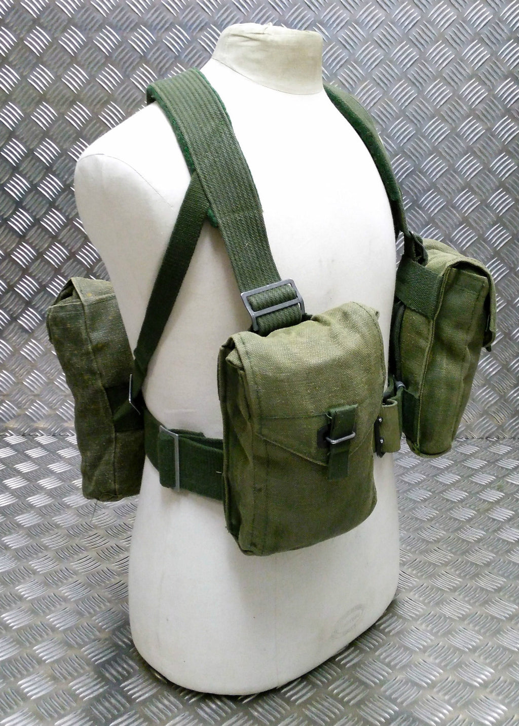 Genuine Vintage Army Webbing Set / Battle Pack Belt And Pouches Heavy Canvas G2