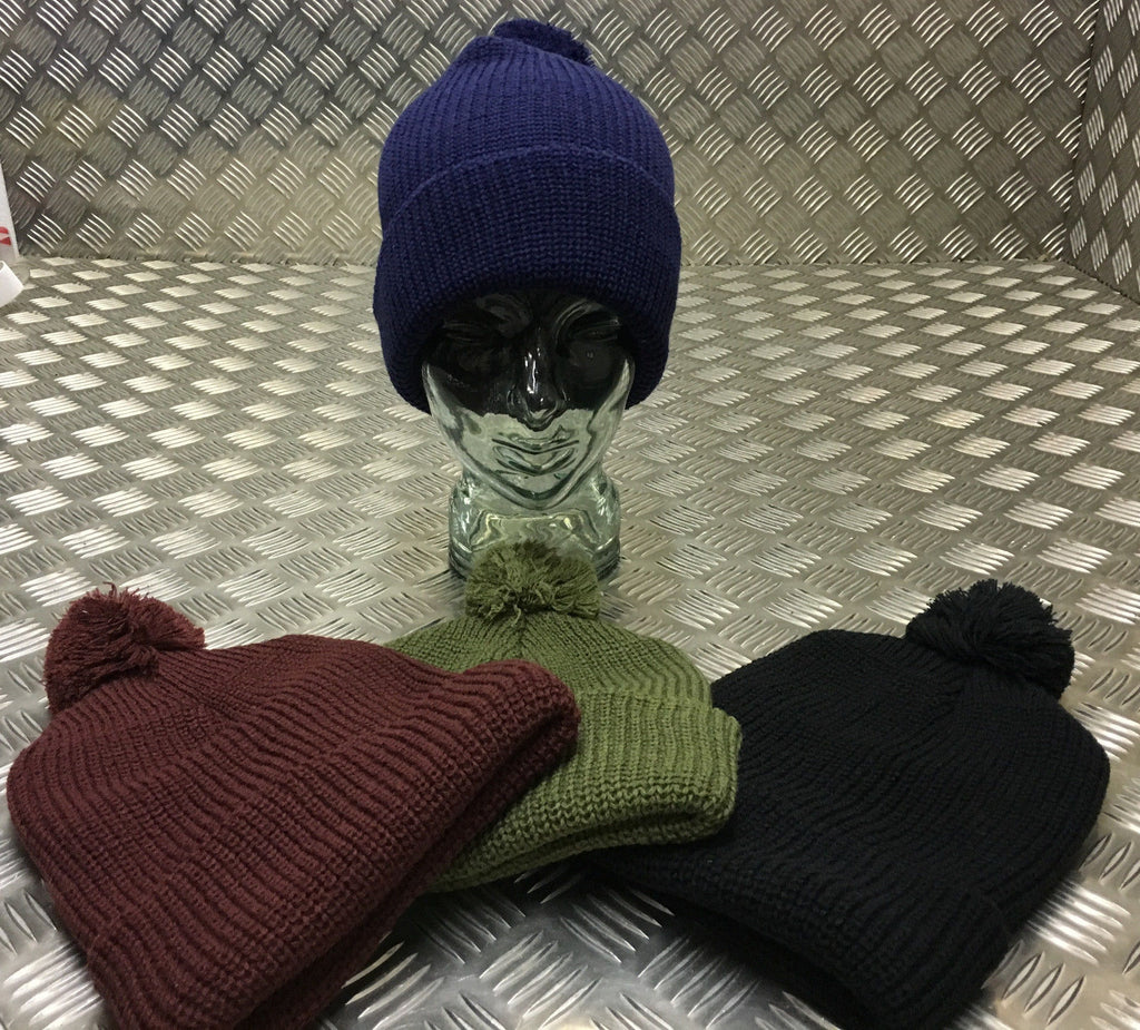 Knitted Retro Beanie Hat / Watch Cap / Ski hat with Pompom - All Colours - NEW