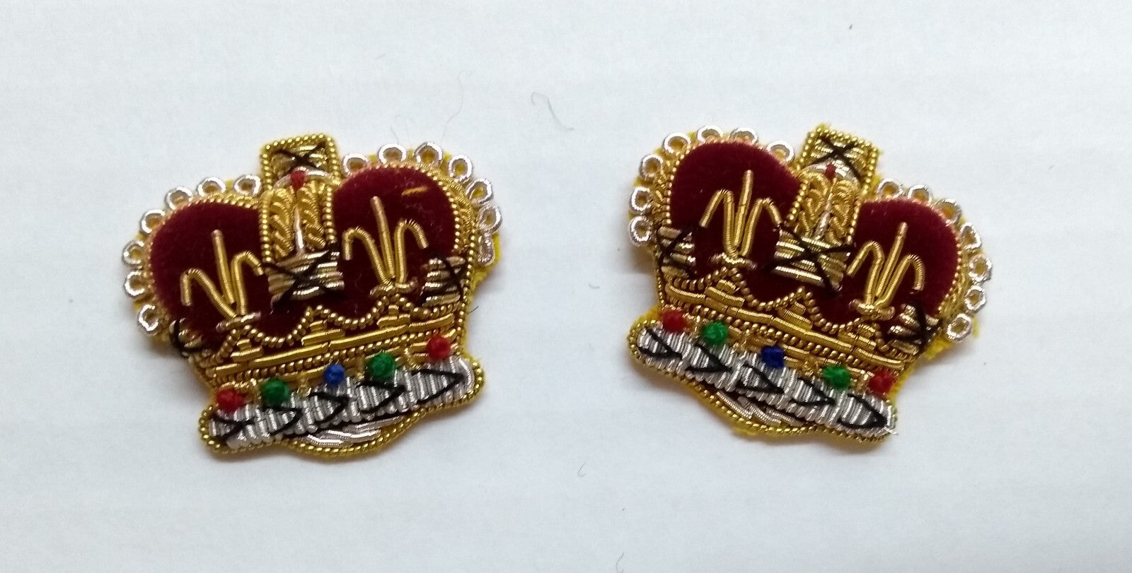 Army Crowns Gold & Silver Gilt Crimson Padding Hand Embroidered Insignia 3/4"