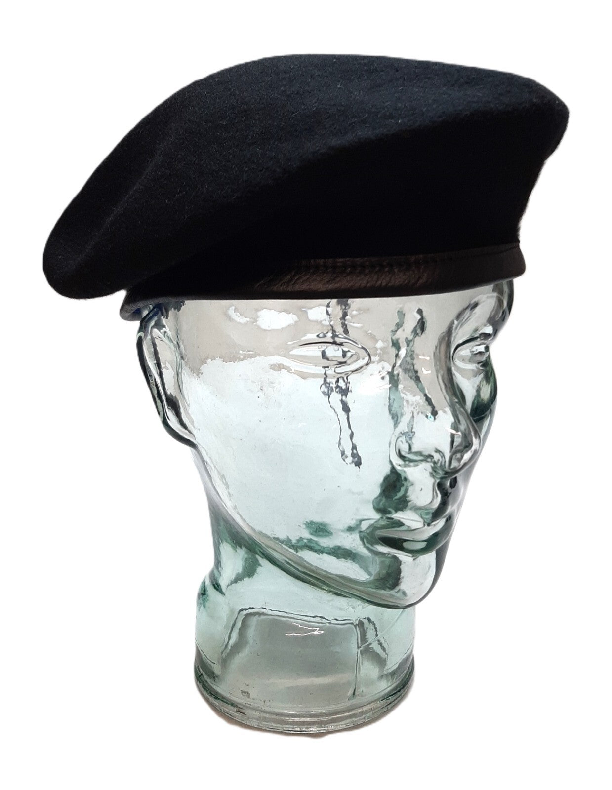 Wool Beret British Golding Pattern Leather Rim Black Colour Size 58cm