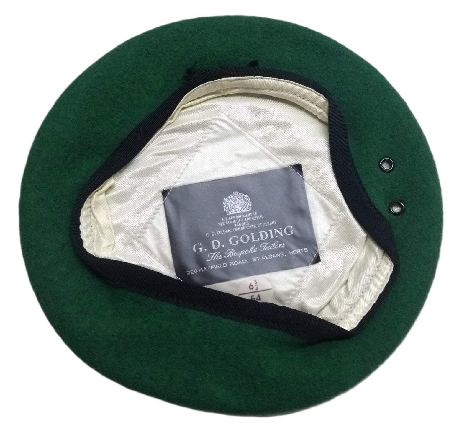 Green Beret Army Goldings UK Pattern Wool / Silky Lining & Petersham Trim 54cm.