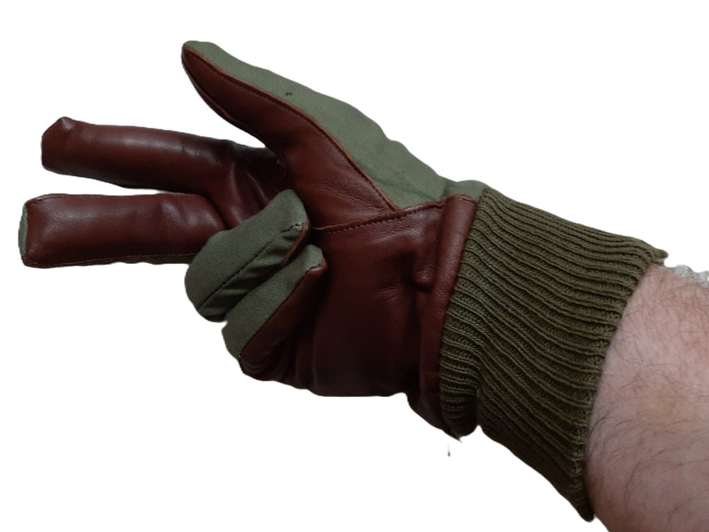 Aircrew Gloves RAF Royal Air Force & British Army 1980s Pattern Leather Palm Cotton Lined NOS