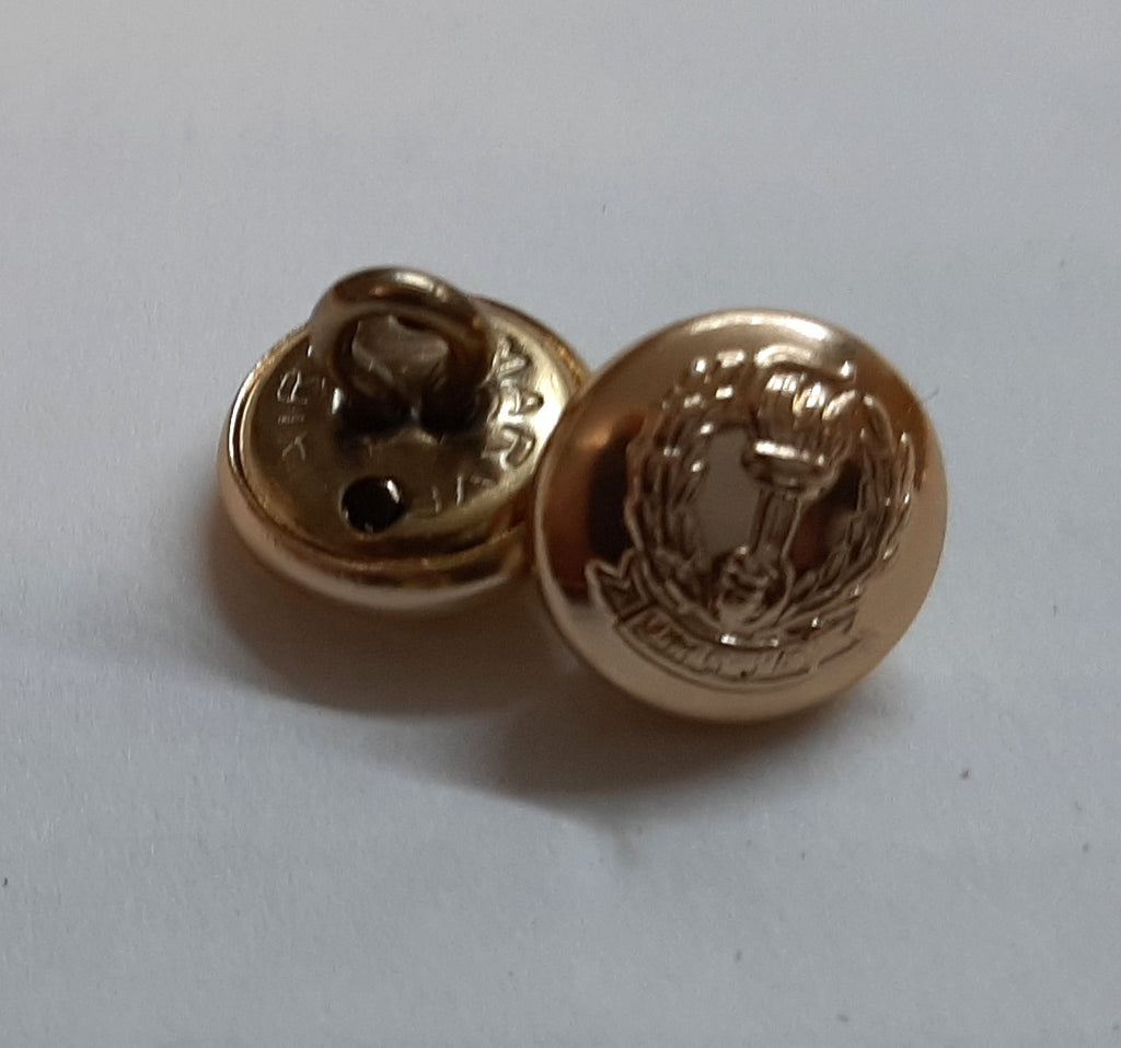 Insignia Hat Buttons Small Gold Coloured Ring Back Hand Torch & Laurel Leaves