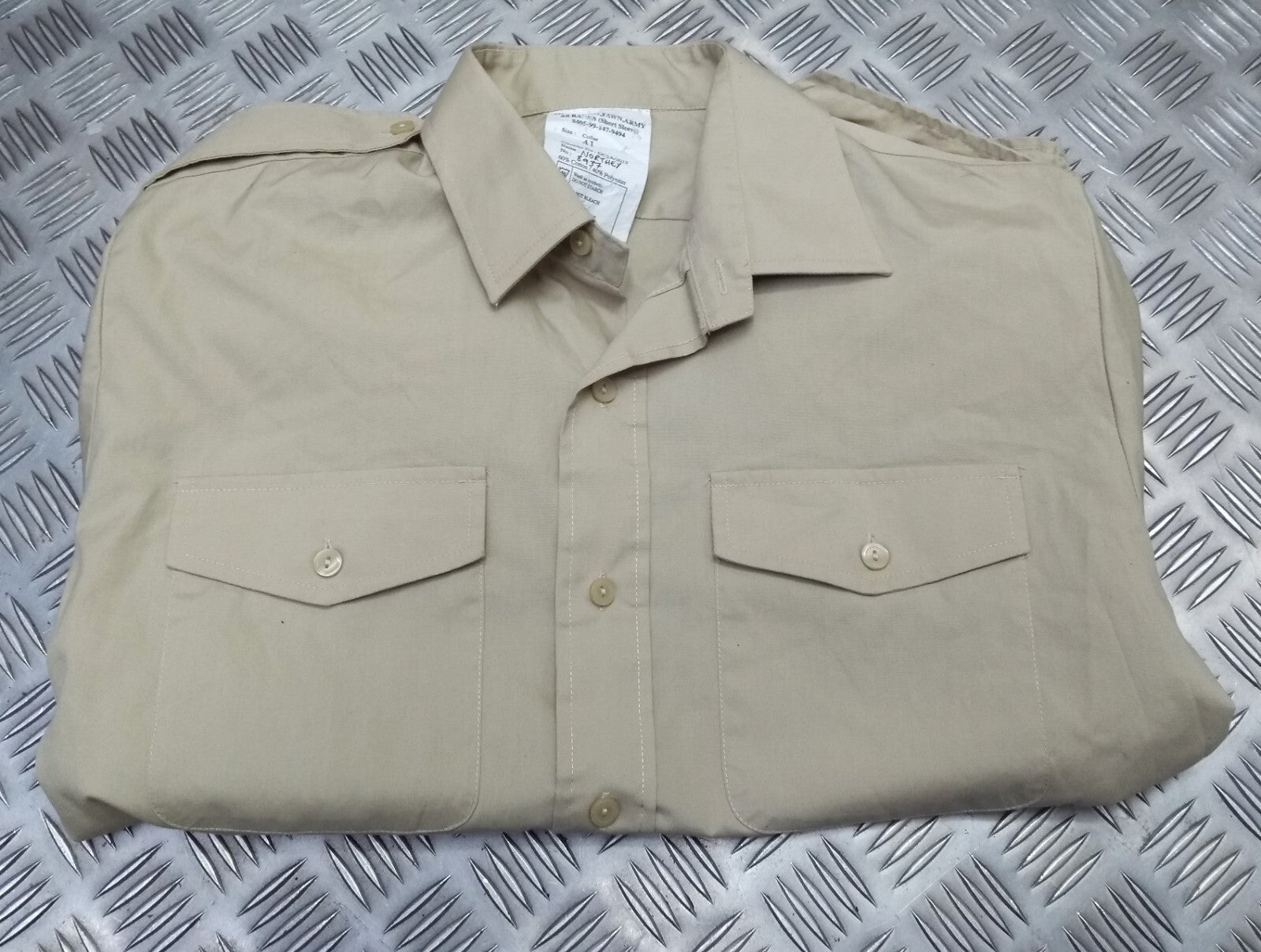 Fawn Shirt Army Short Sleeve Issue With Staff Sergeant / Skill at Arms Insignia