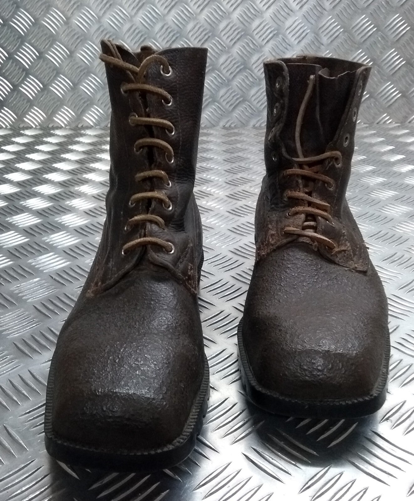 Vintage Brown Boots 1940s Pattern With 1960s Rubber Tread Sole 8 Eyelet Size 44