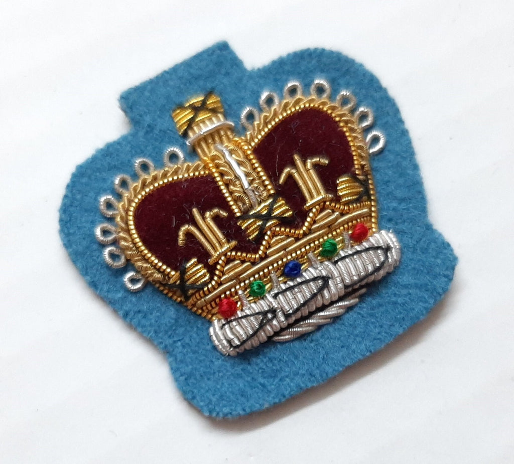 AAC 3/4" Crown British Army Hand Embroidered Air Corps Rank Insignia Blue Ground