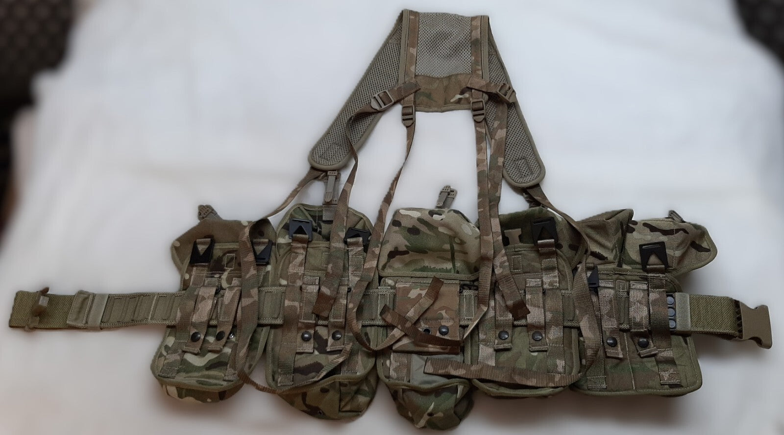 Airborne Army Webbing British Assault Camo Belt Yoke & Assorted Pouches (5)