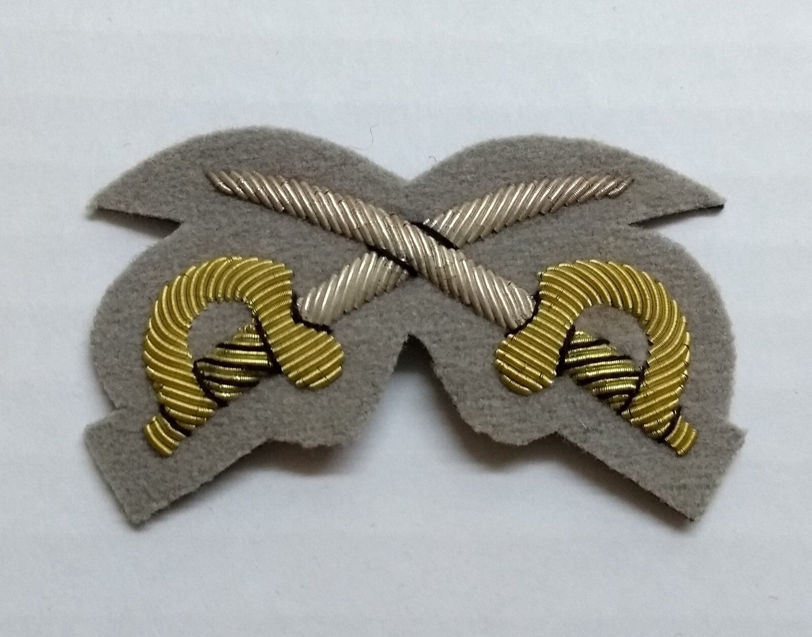 Mess Kit Badge PtI Cross Swords Grebe Grey British Hand Embroidered Patch