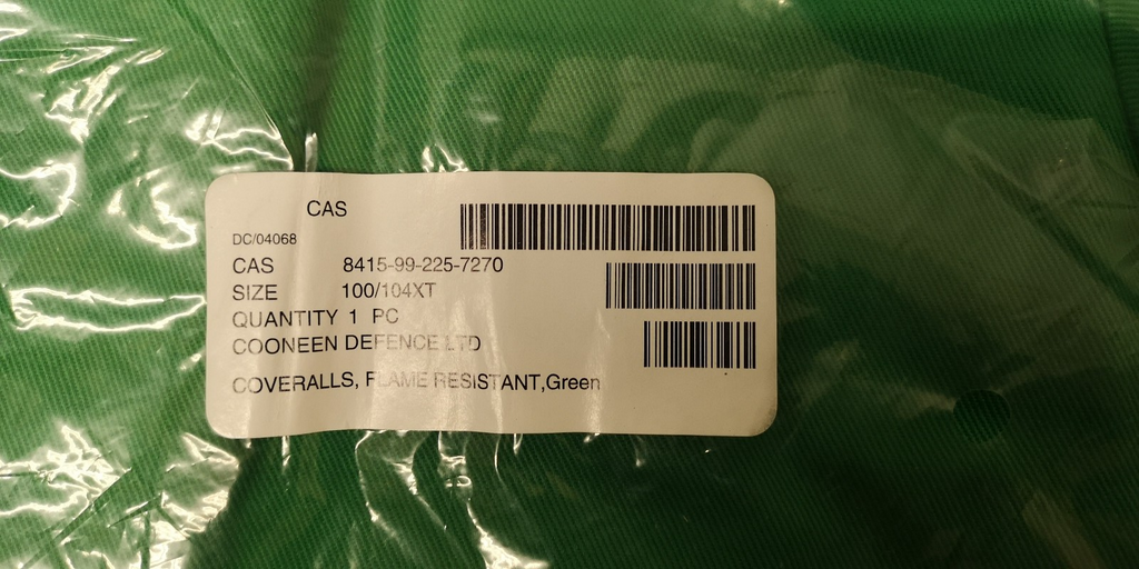 Green Flame Resistant Coverall Chest 100-104cm Height 182-194cm British