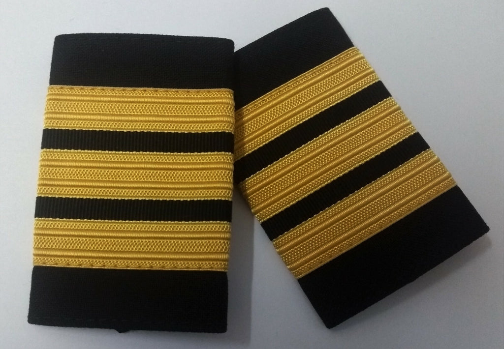 Genuine British Made 3 Rank Bar Gold Lace on Black Slides Epaulettes ASPS400