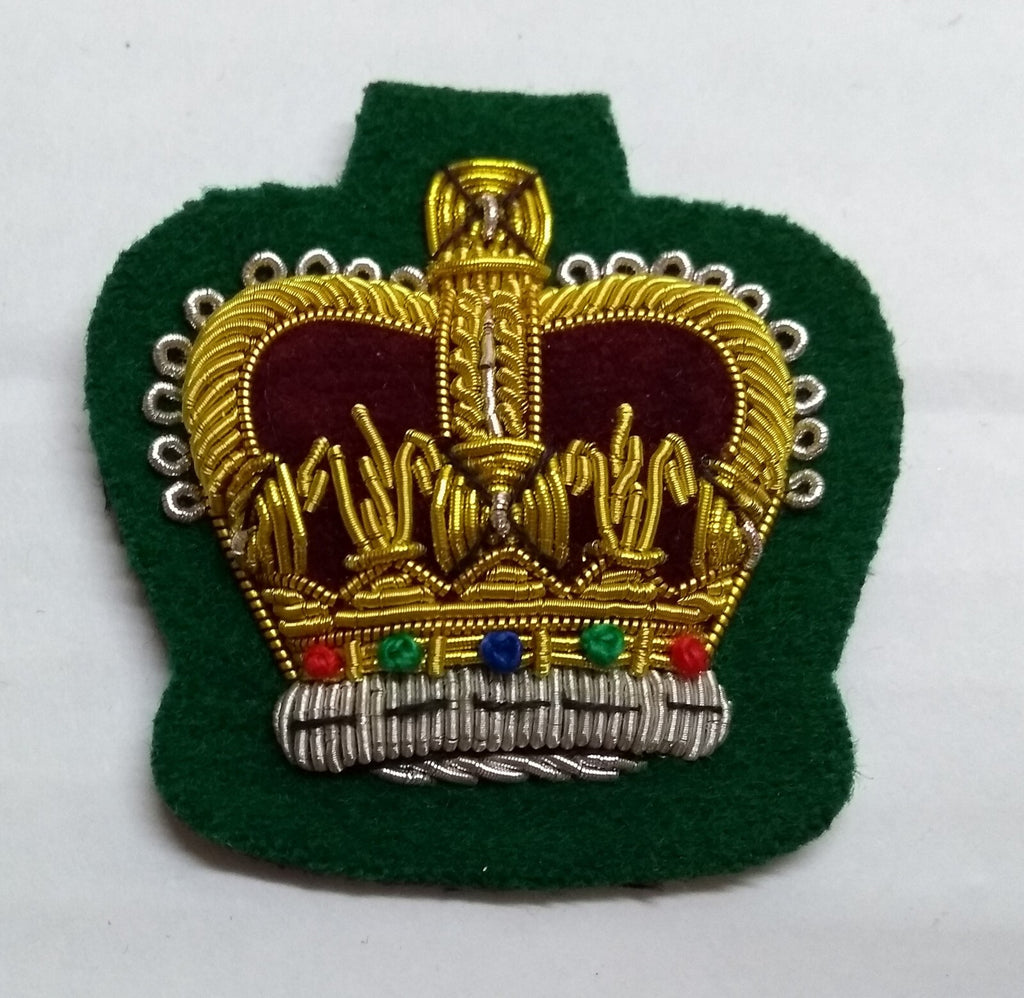 Warrant Officer Crown No1 WO 2 Green British Army Hand Embroidered Arm Patch