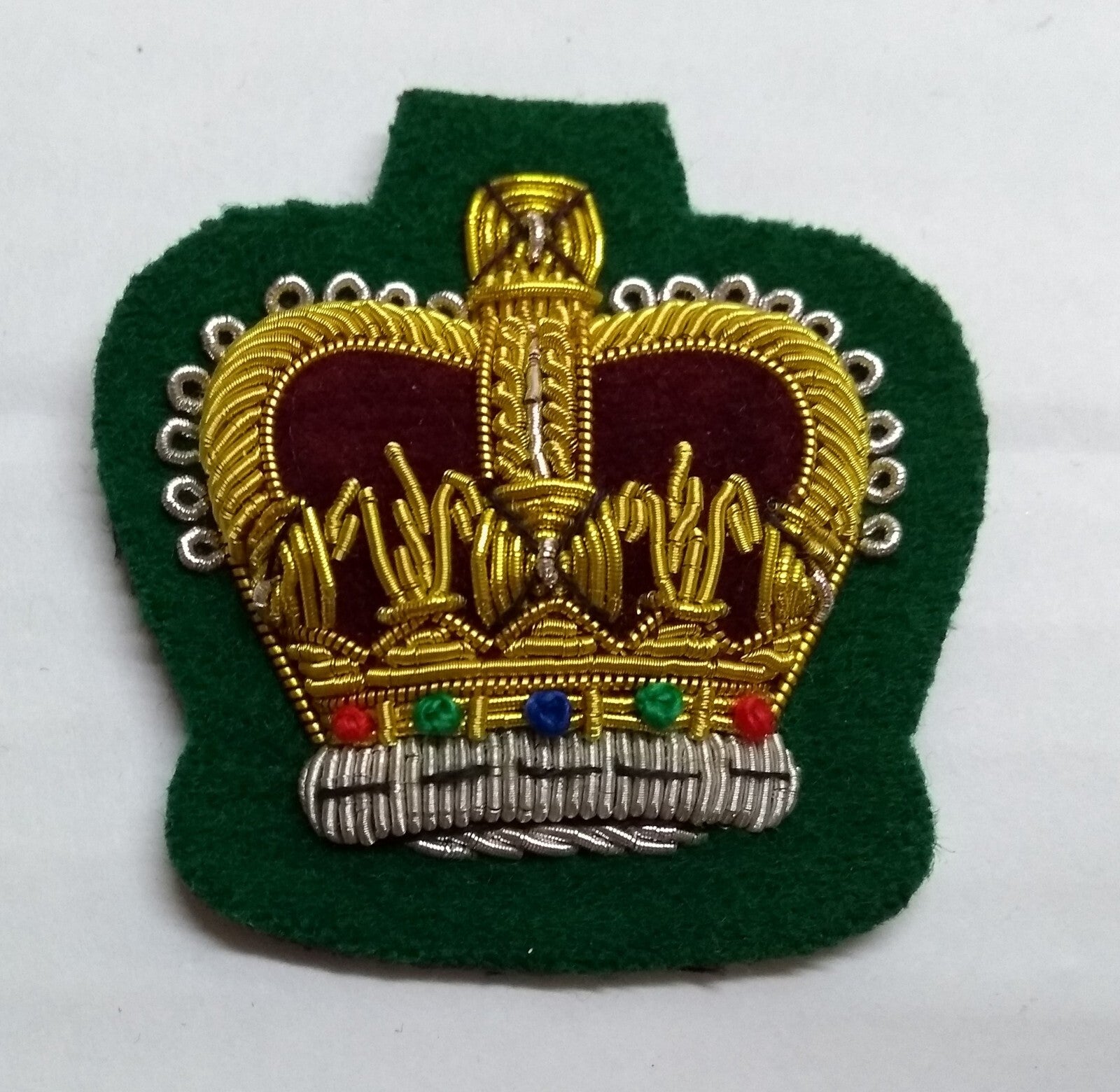 Warrant Officer Crown No1 WO 2 Green British Army Hand Embroidered Arm Patch