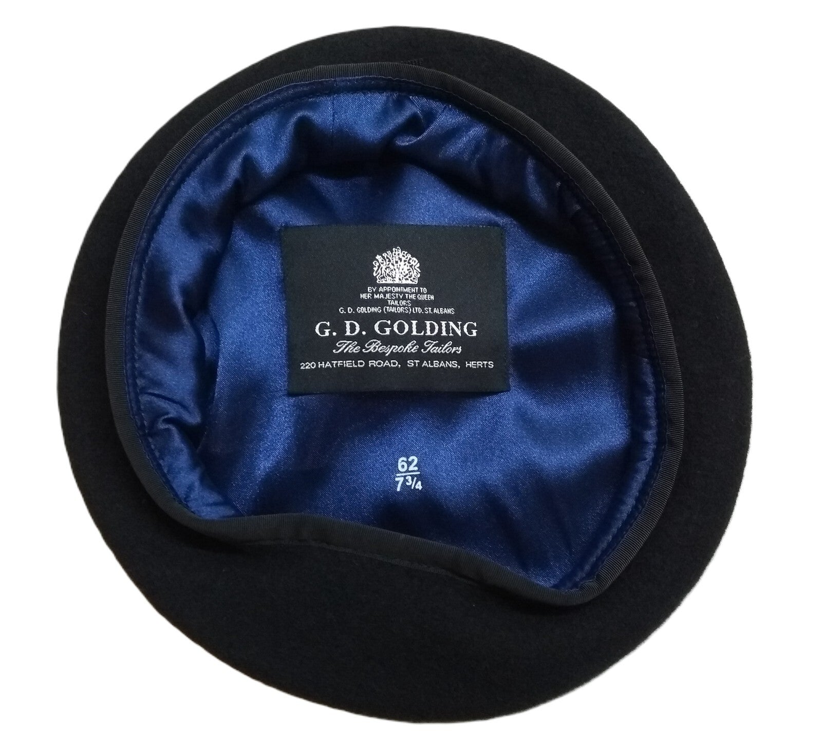 Navy Blue Beret Goldings Army Pattern Wool / Silky Lining & Petersham Trim 62cm.