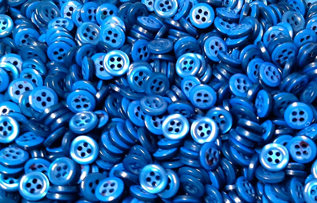 50 Vintage Buttons 4 Hole Shirt / Shank Anchors Pearlesque Blue 10.2mm NOS