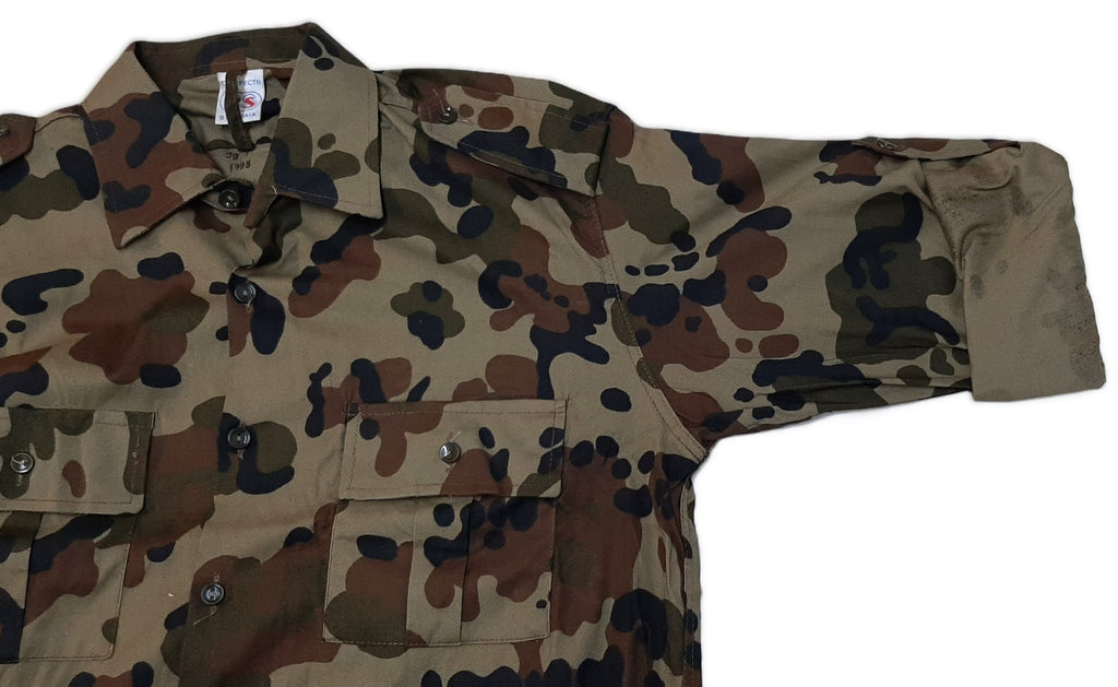 90s Camo Shirt Combat Long Sleeve with Sleeve Loops For Folding Up Collar 39cm