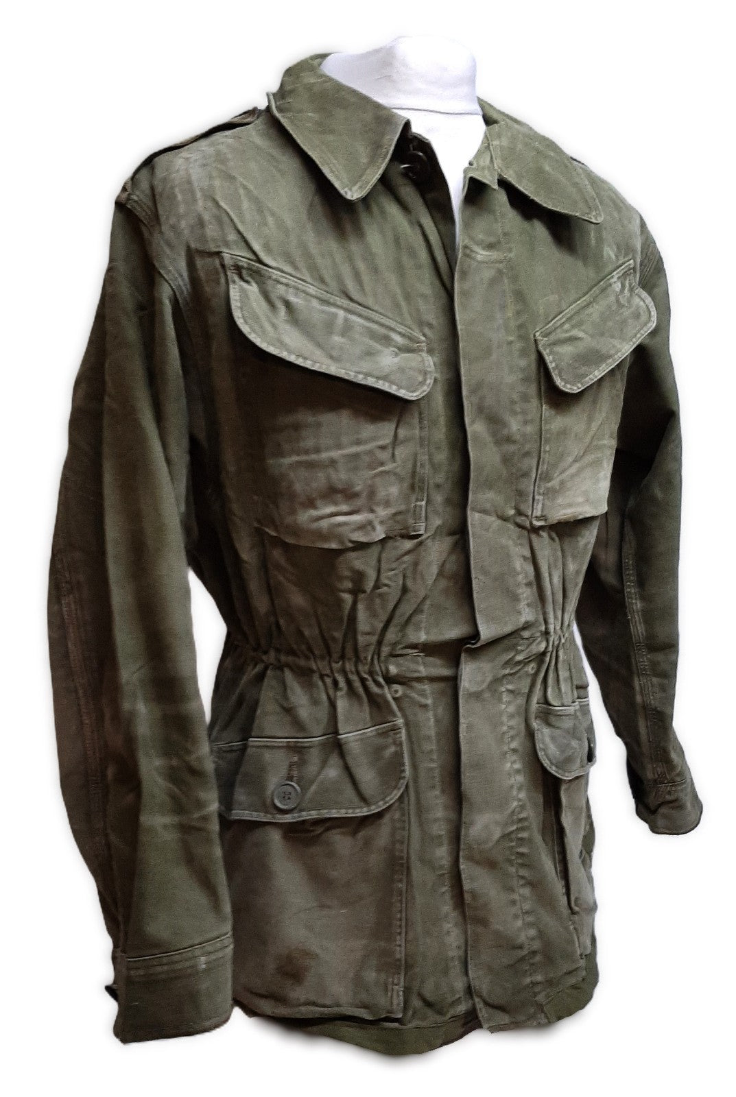 Vintage Combat Jacket Green Army HBT Herringbone Twill Type Pattern Heavy Wear