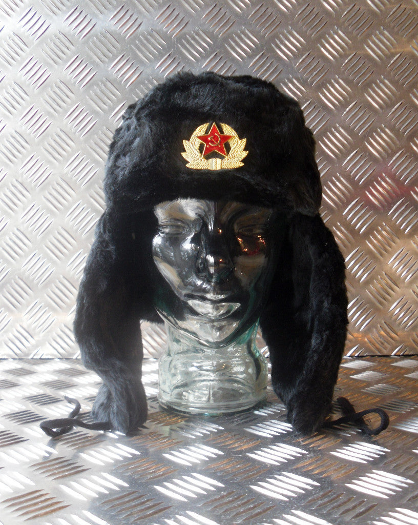 Soviet / USSR Black Cossack Hat w Ear Flaps. All Sizes - Brand NEW