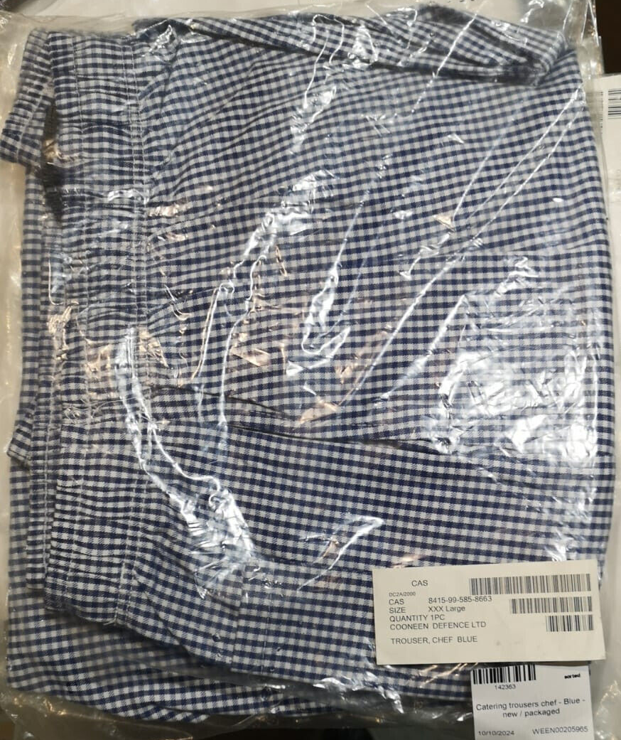 Chefs Trousers British Army Unisex Blue/White Chequered Pack of 2 Size XS NEW