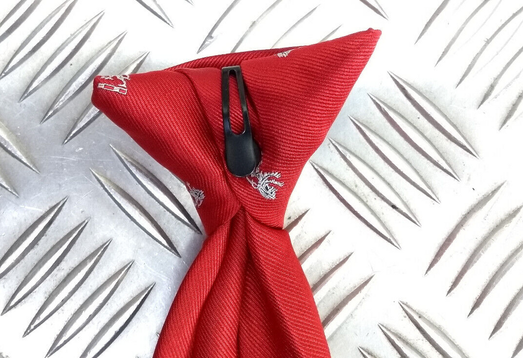 Red Clip On Tie with Grey Lion Insignia Genuine British - NEW