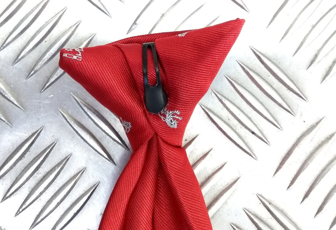 Red Clip On Tie with Grey Lion Insignia Genuine British - NEW