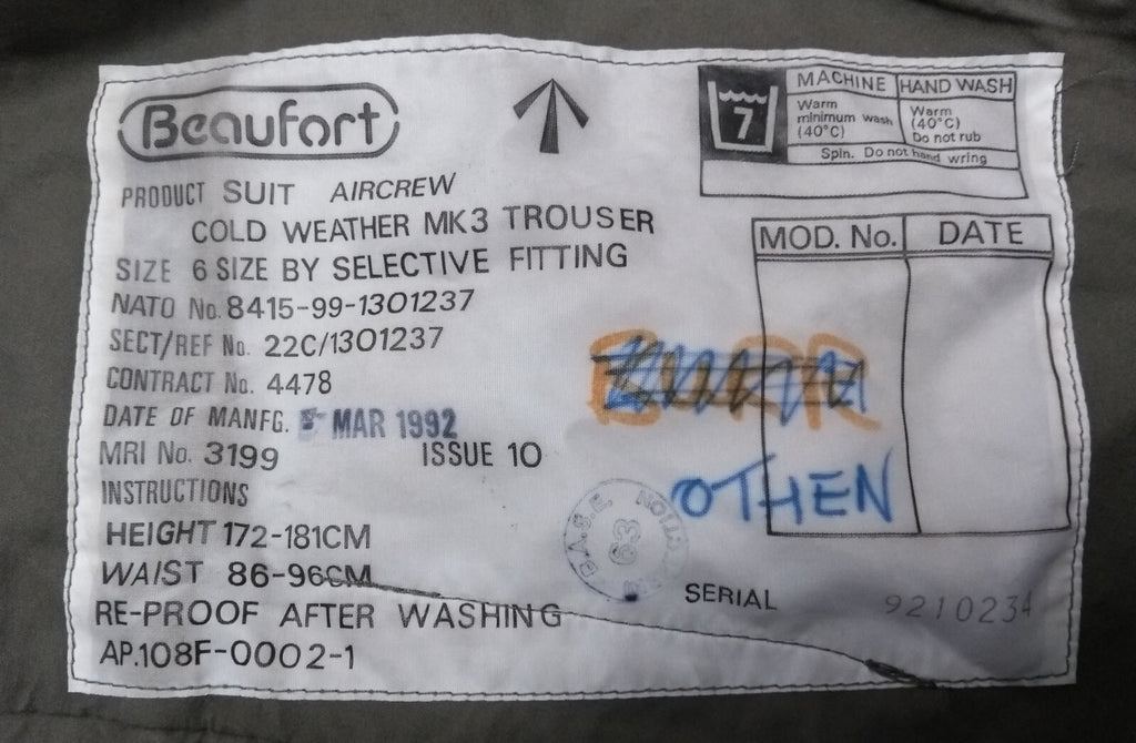 Mk3 Aircrew Trousers Cold Weather Beaufort LTD British Issue Size 6
