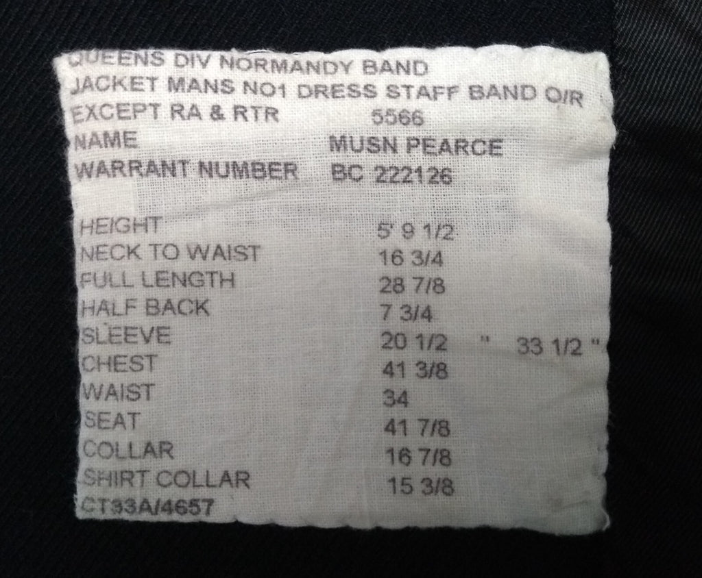No1 Queens DIV Normandy Band Jacket British Army Uniform Bandsman Dress Tunic