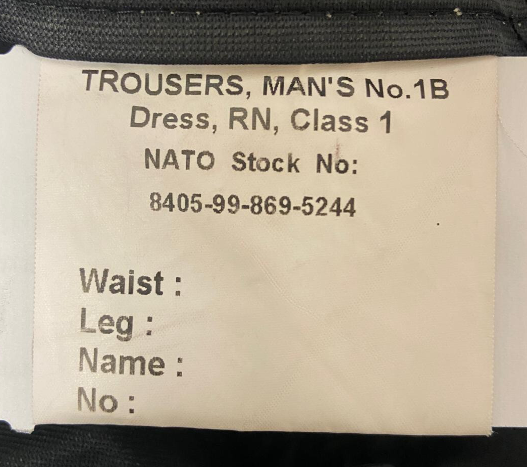 No1B Trousers Class 1 RN Naval Trousers Number 1B Size 92cm / 36"