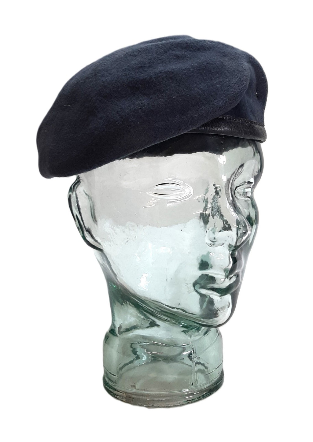 RAF Royal Air Force Beret Knitted Wool Blue Grey With Leather Rim & Badge Eyelets