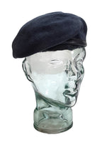 RAF Royal Air Force Beret Knitted Wool Blue Grey With Leather Rim & Badge Eyelets
