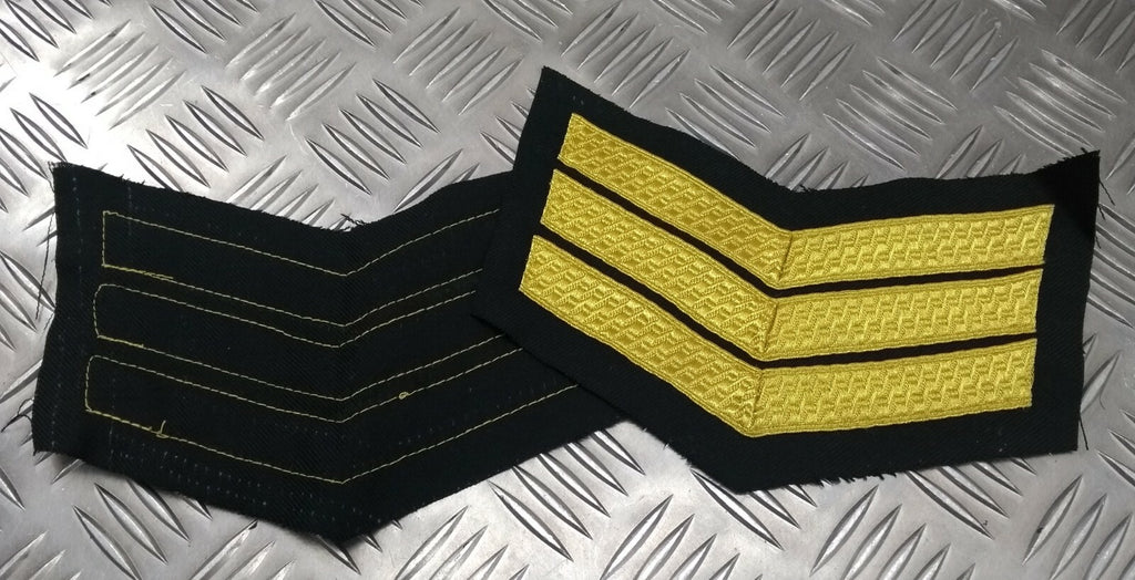 Genuine British Issue 3 Chevrons Gold on Green Men's Patches x 2 NEW