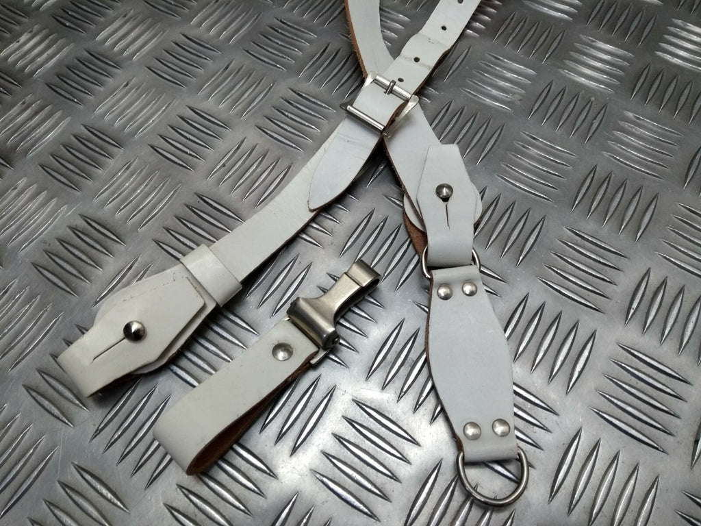 Vintage Sam Browne Strap Shoulder Cross Over White Leather Issue