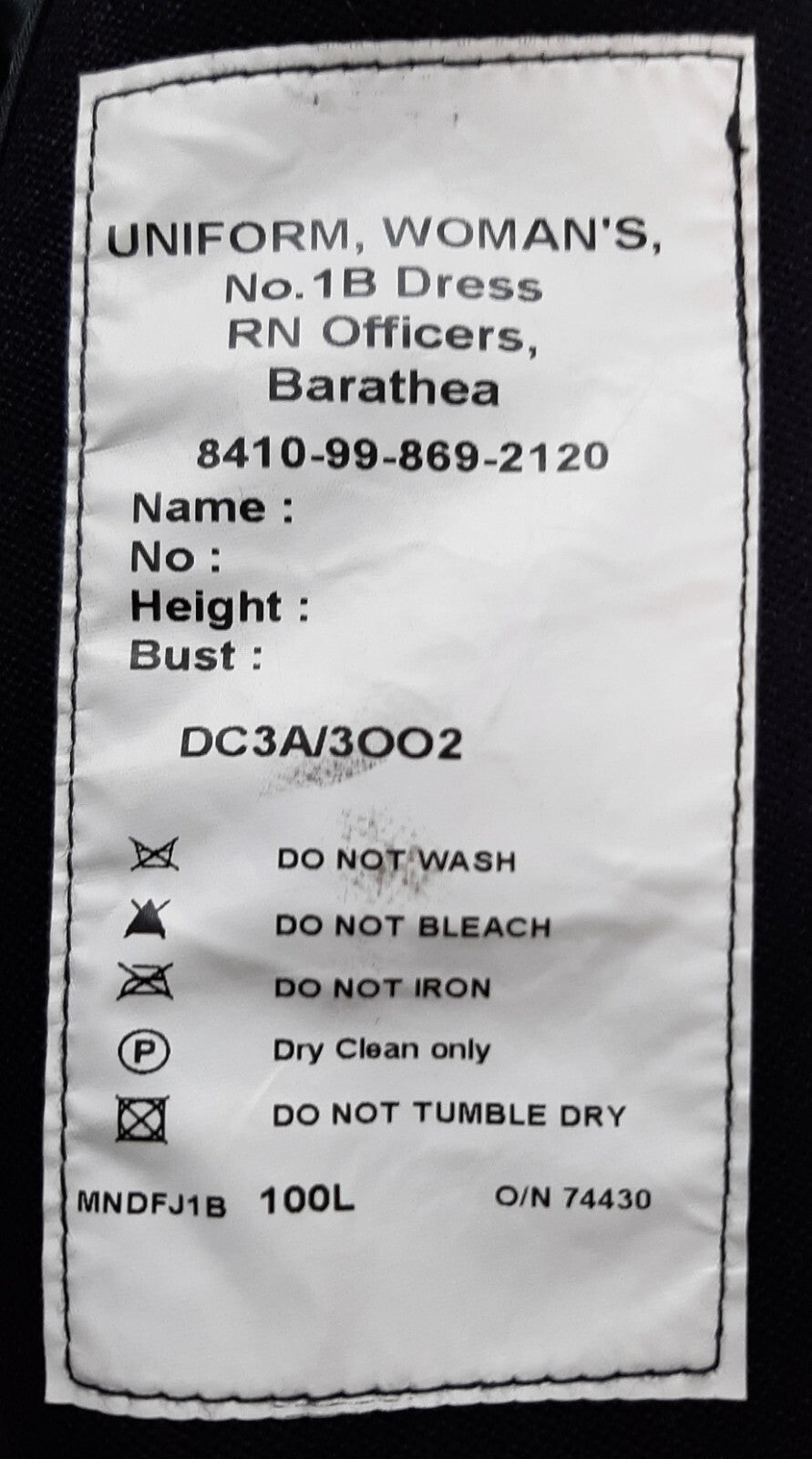 No1B Jacket RN British Naval Barathea Womans Dress WRNS 100cm