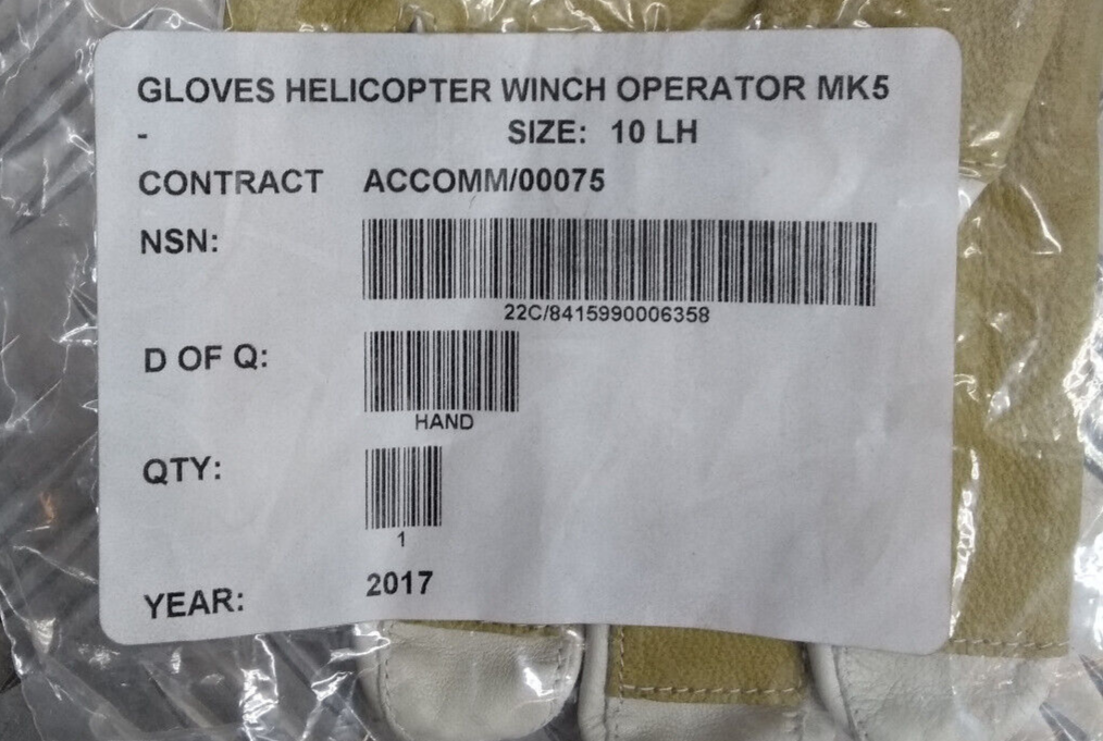 Helicopter Winchman's Operator MK5 Leather Glove Left Hand only, Size 10 - NEW