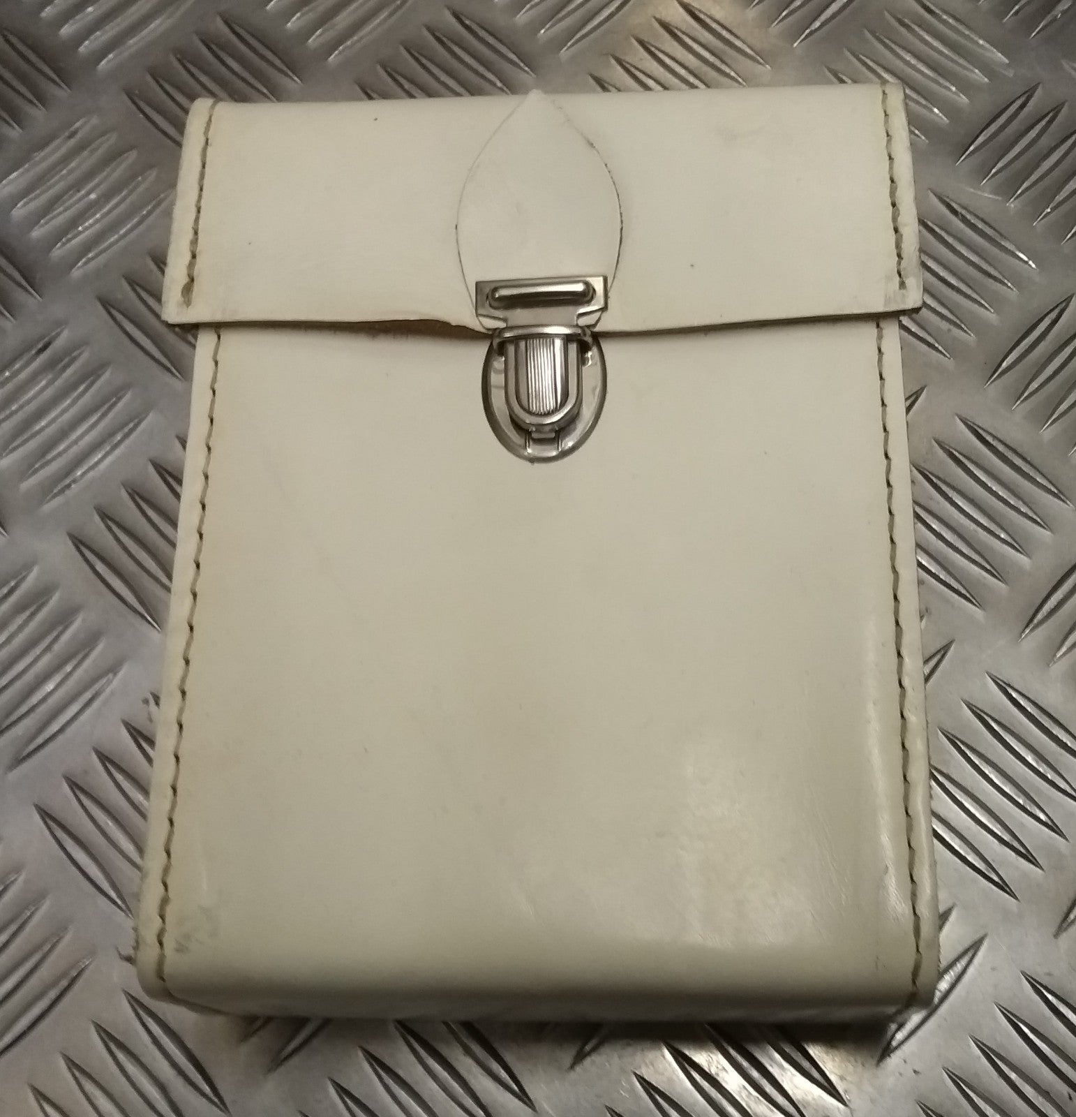 Genuine Vintage DDR NVA East German White Leather Boxed Utility Pouch